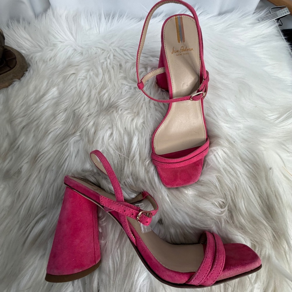 Sam Edelman Kit Pink Suede Square Toe Block Heel Sandals Size 7M
